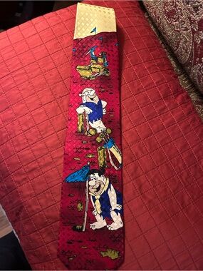 Vintage Golf tie Fred Flintstone& Barney Rubble! Cartoon Golf Print Men's Tie